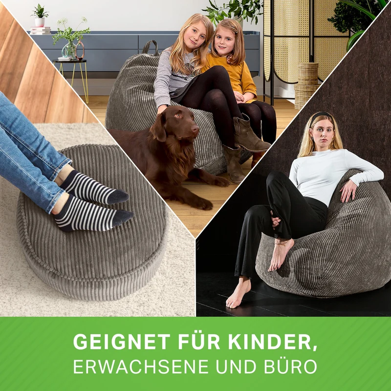 Scoop Sitzsack in Cord-Optik mit Sitzhocker