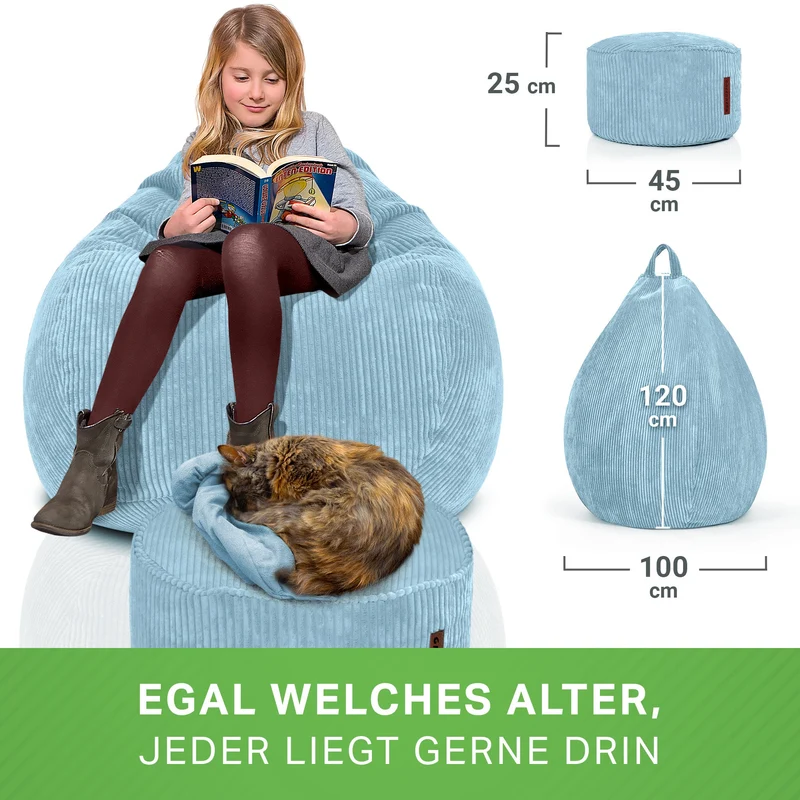 Scoop Sitzsack in Cord-Optik mit Sitzhocker