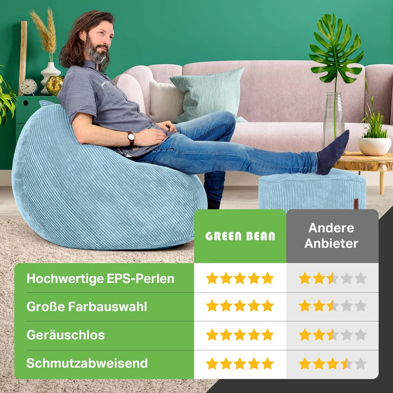 Scoop Sitzsack in Cord-Optik mit Sitzhocker