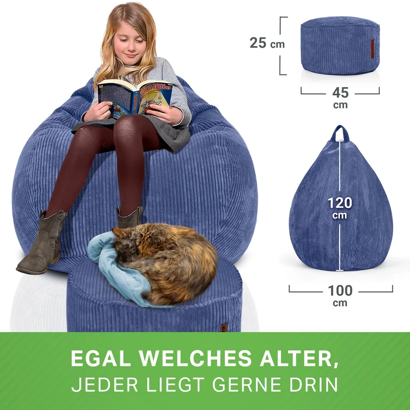Scoop Sitzsack in Cord-Optik mit Sitzhocker
