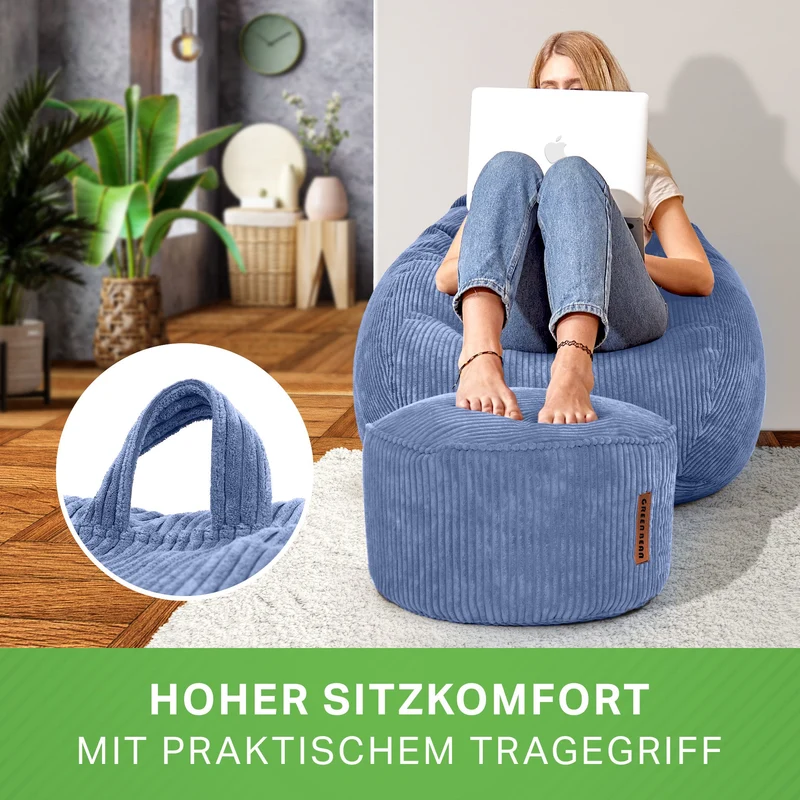 Scoop Sitzsack in Cord-Optik mit Sitzhocker