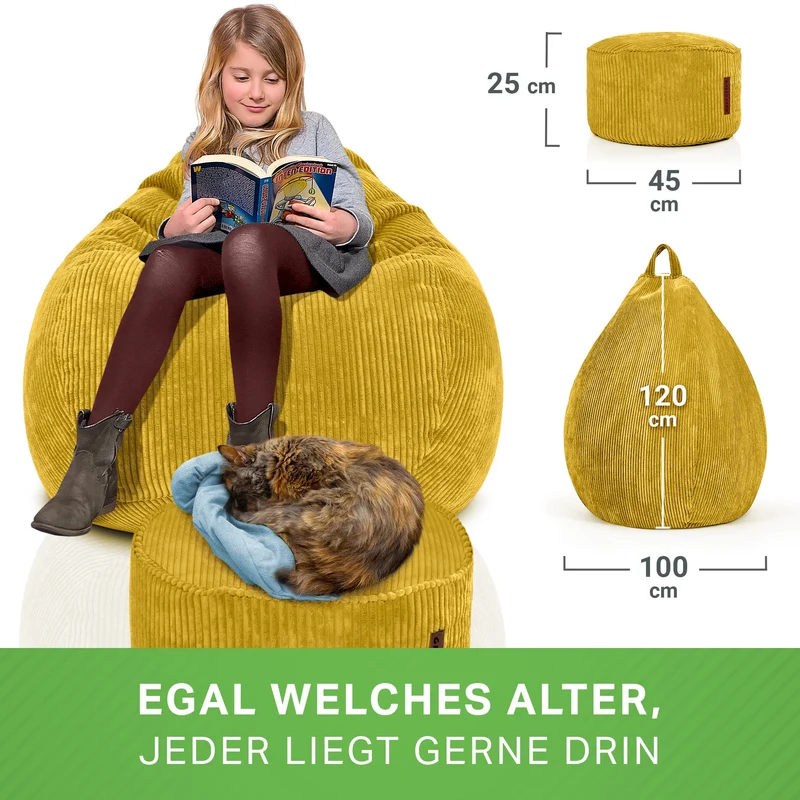 Scoop Sitzsack in Cord-Optik mit Sitzhocker
