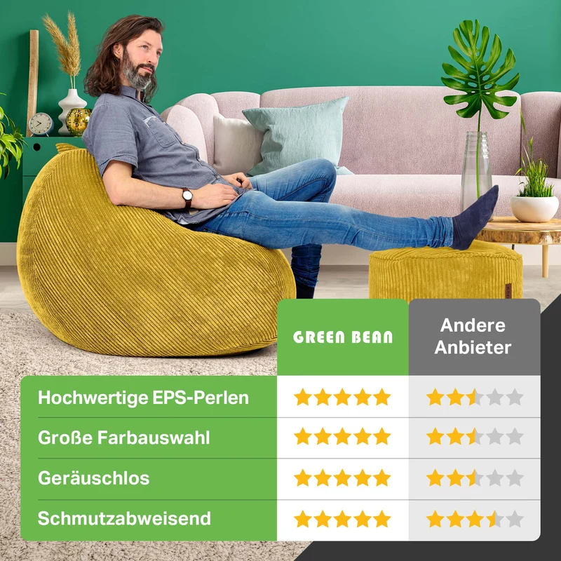 Scoop Sitzsack in Cord-Optik mit Sitzhocker