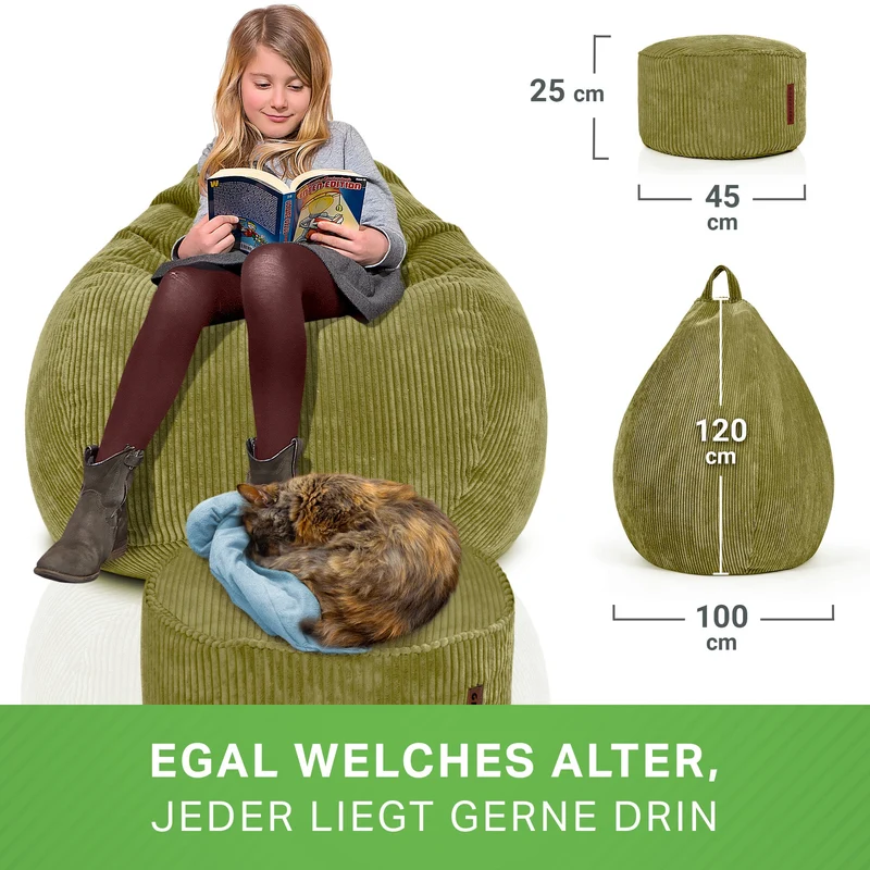 Scoop Sitzsack in Cord-Optik mit Sitzhocker