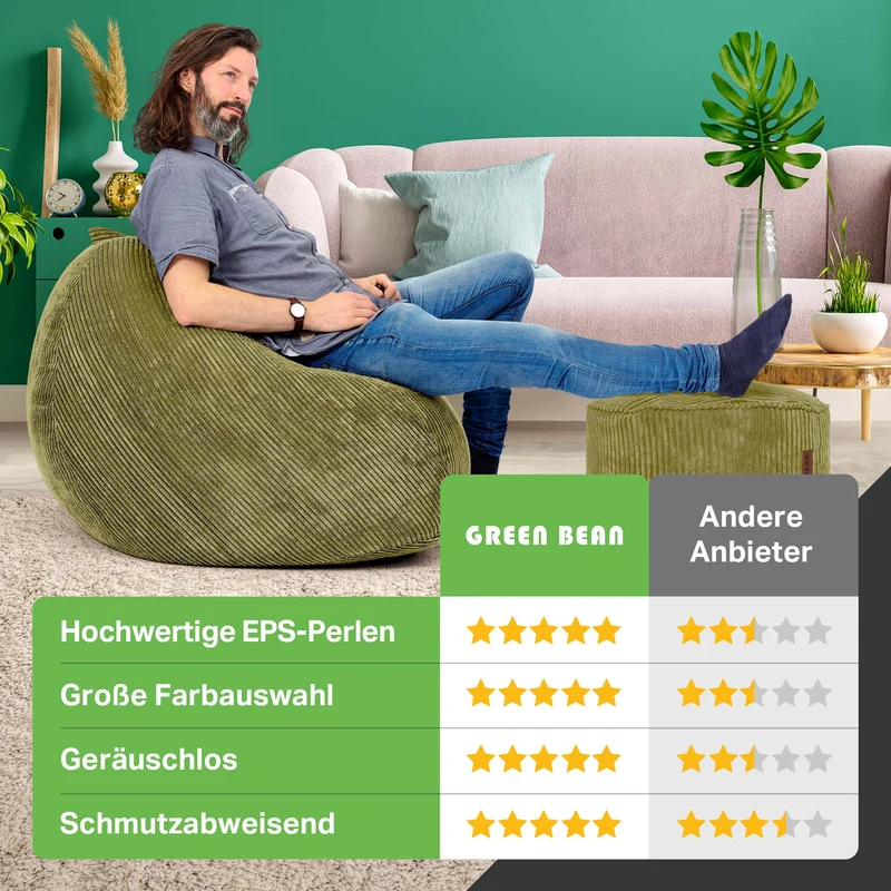 Scoop Sitzsack in Cord-Optik mit Sitzhocker