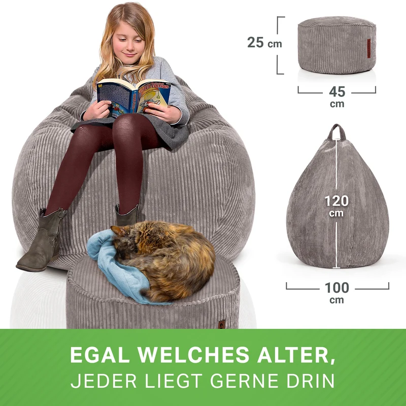 Scoop Sitzsack in Cord-Optik mit Sitzhocker