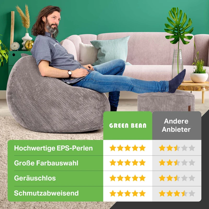 Scoop Sitzsack in Cord-Optik mit Sitzhocker