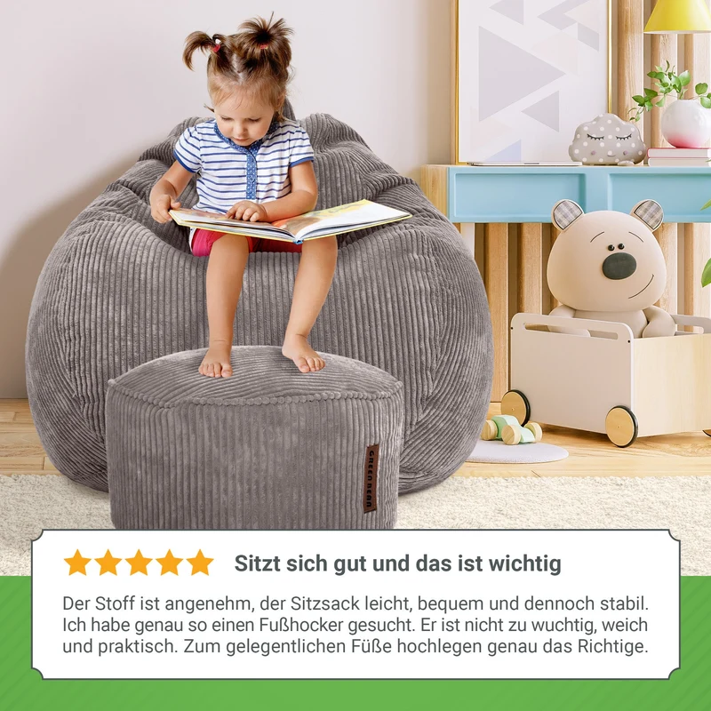 Scoop Sitzsack in Cord-Optik mit Sitzhocker
