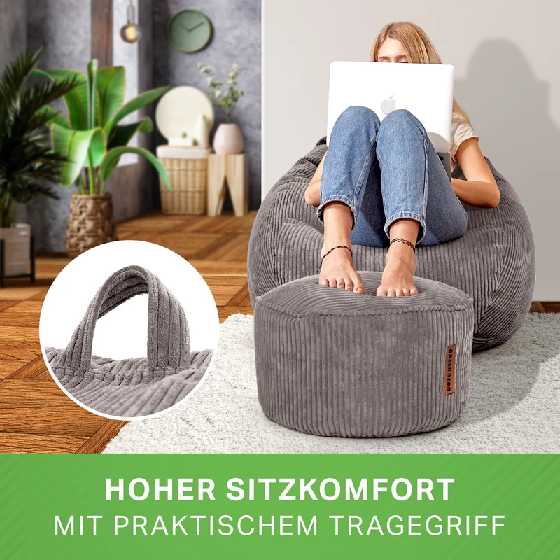 Scoop Sitzsack in Cord-Optik mit Sitzhocker