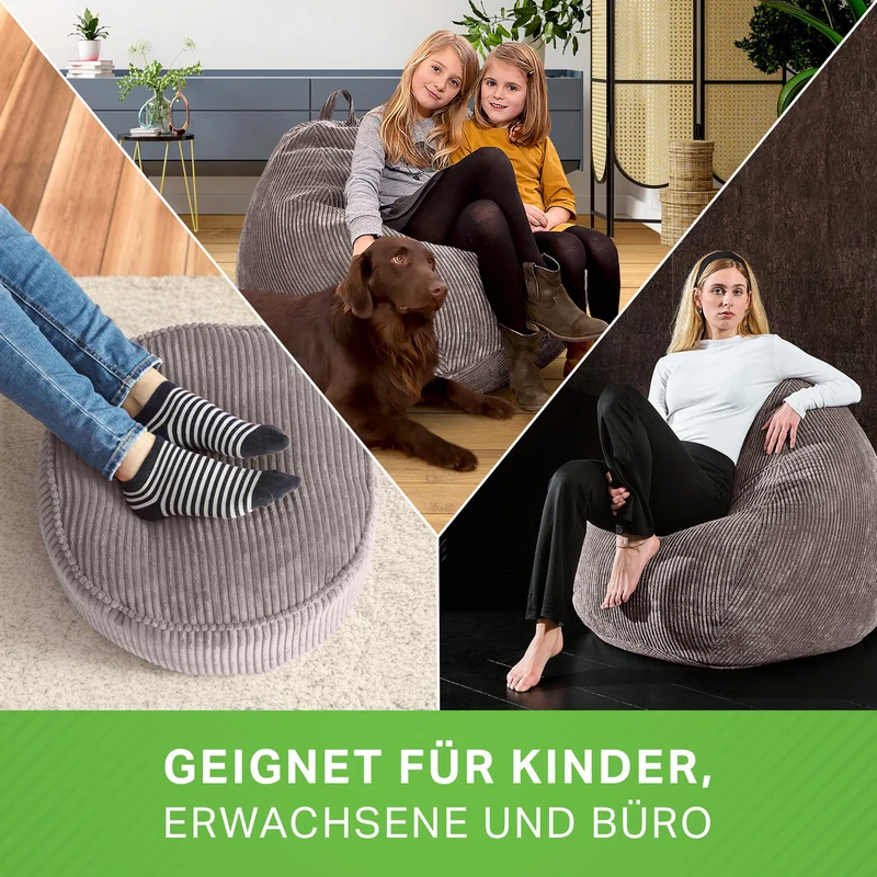 Scoop Sitzsack in Cord-Optik mit Sitzhocker