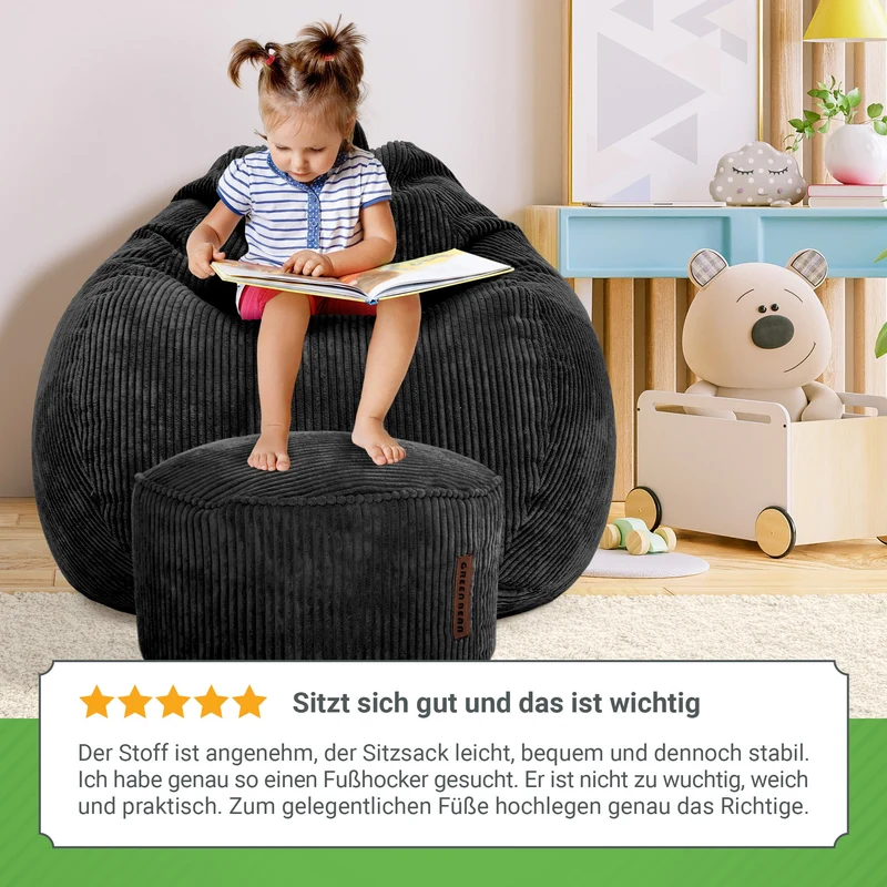 Scoop Sitzsack in Cord-Optik mit Sitzhocker