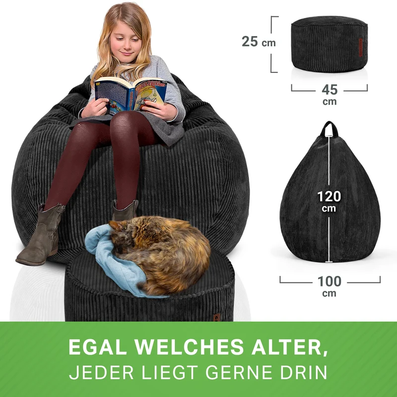 Scoop Sitzsack in Cord-Optik mit Sitzhocker