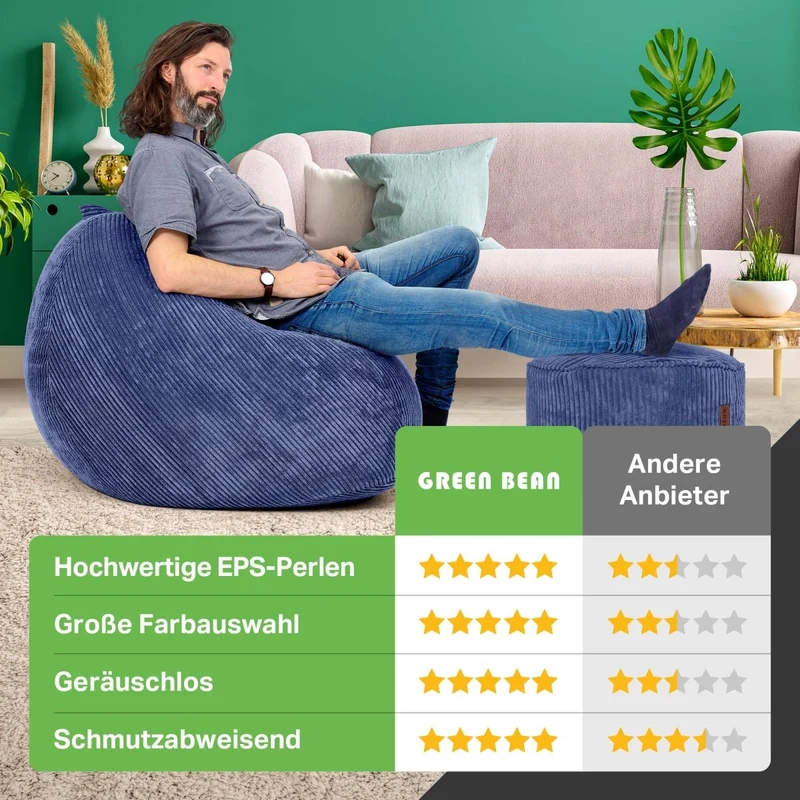 Scoop Sitzsack in Cord-Optik mit Sitzhocker