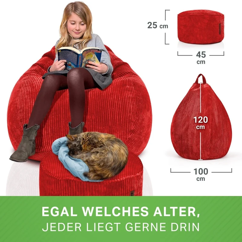 Scoop Sitzsack in Cord-Optik mit Sitzhocker