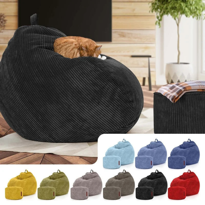 Scoop Sitzsack in Cord-Optik mit Sitzhocker
