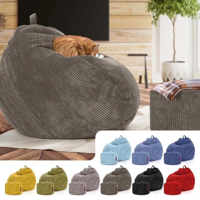 Scoop Sitzsack in Cord-Optik mit Sitzhocker