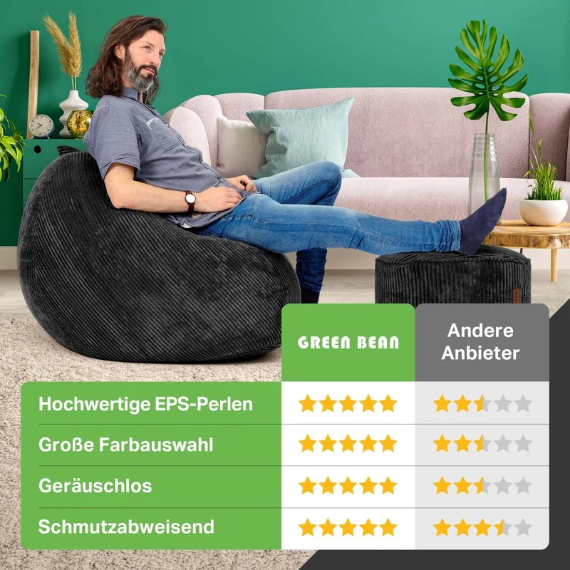 Scoop Sitzsack in Cord-Optik mit Sitzhocker