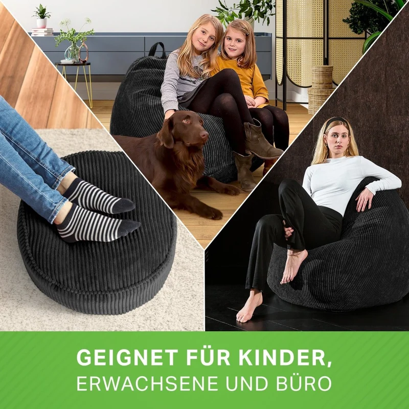 Scoop Sitzsack in Cord-Optik mit Sitzhocker
