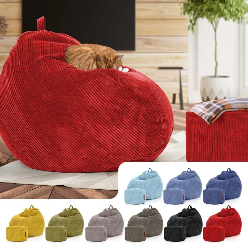 Scoop Sitzsack in Cord-Optik mit Sitzhocker
