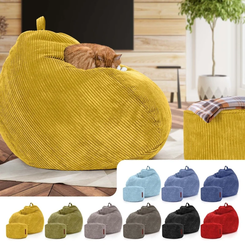 Scoop Sitzsack in Cord-Optik mit Sitzhocker