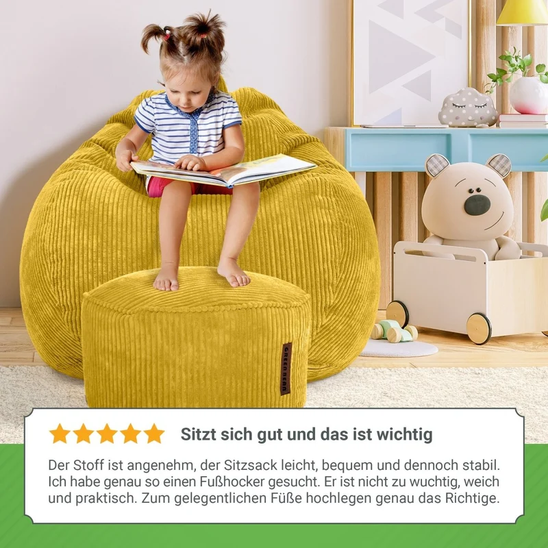 Scoop Sitzsack in Cord-Optik mit Sitzhocker