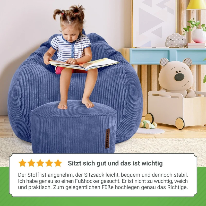 Scoop Sitzsack in Cord-Optik mit Sitzhocker