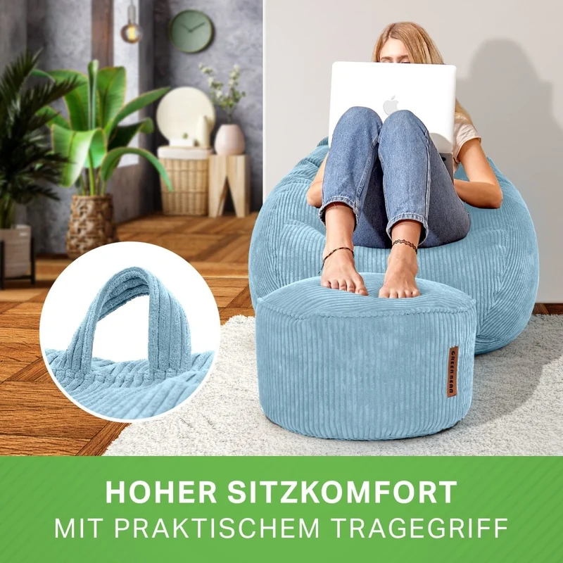 Scoop Sitzsack in Cord-Optik mit Sitzhocker