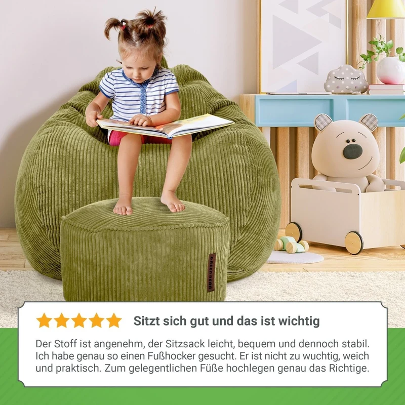 Scoop Sitzsack in Cord-Optik mit Sitzhocker