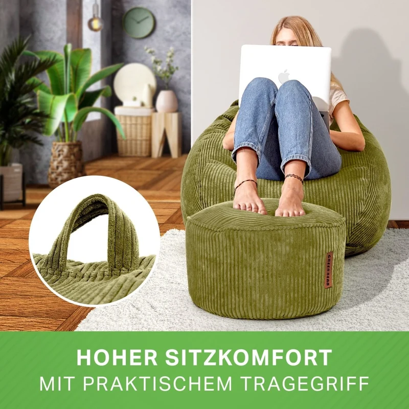 Scoop Sitzsack in Cord-Optik mit Sitzhocker