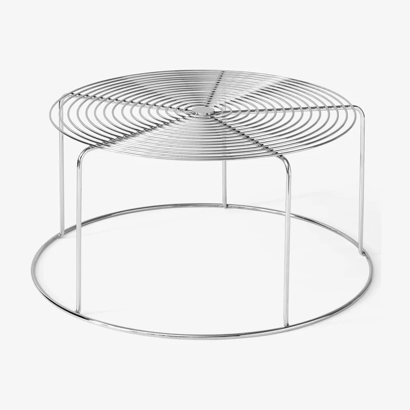 Table basse ronde en acier poli miroir argenté 74x74x36cm Wire VP17 - &tradition