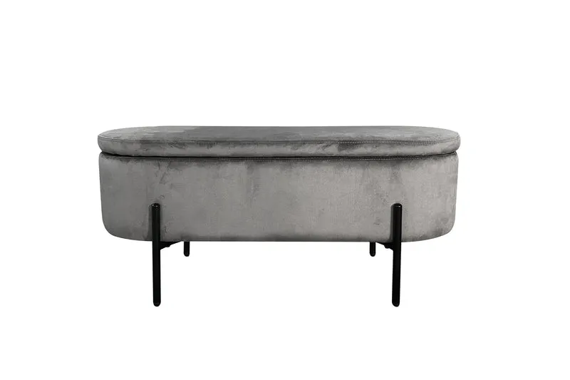 Bank NOVA / Samt dunkelgrün, grau oder schwarz / Metall schwarz pulverbeschichtet / Polsterbank mit Stauraum / B 95, H 42, T 37,5 cm
