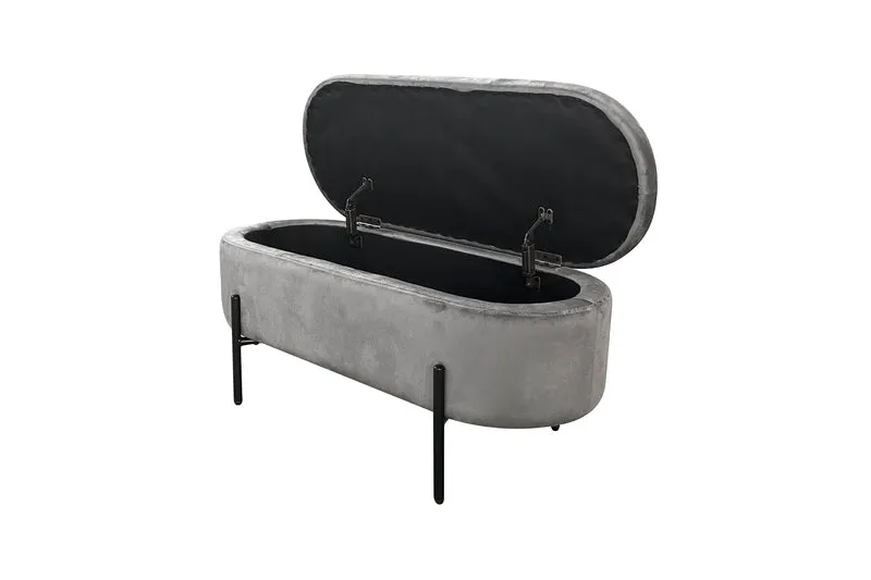 Bank NOVA / Samt dunkelgrün, grau oder schwarz / Metall schwarz pulverbeschichtet / Polsterbank mit Stauraum / B 95, H 42, T 37,5 cm