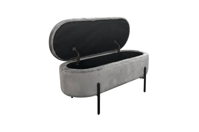 Bank NOVA / Samt dunkelgrün, grau oder schwarz / Metall schwarz pulverbeschichtet / Polsterbank mit Stauraum / B 95, H 42, T 37,5 cm