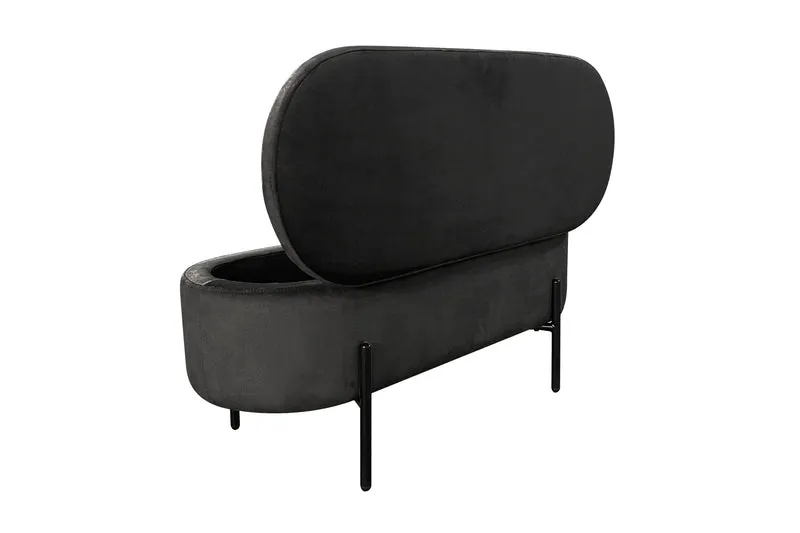 Bank NOVA / Samt dunkelgrün, grau oder schwarz / Metall schwarz pulverbeschichtet / Polsterbank mit Stauraum / B 95, H 42, T 37,5 cm