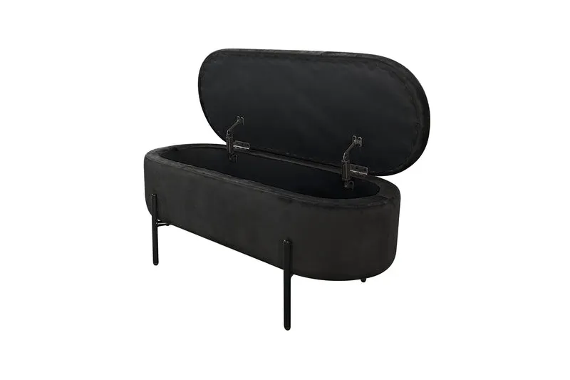 Bank NOVA / Samt dunkelgrün, grau oder schwarz / Metall schwarz pulverbeschichtet / Polsterbank mit Stauraum / B 95, H 42, T 37,5 cm