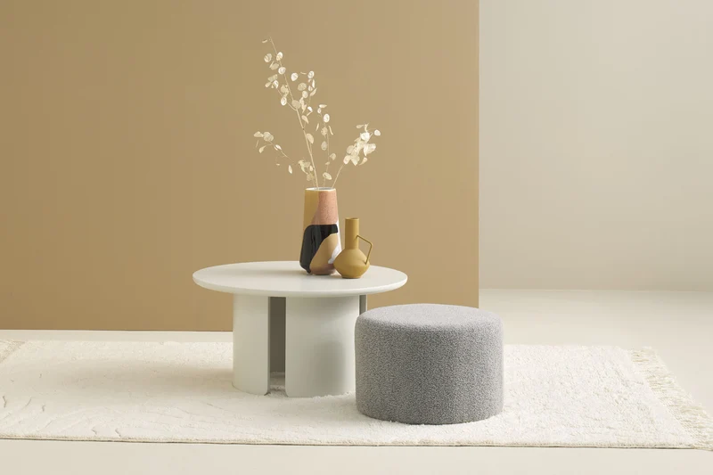 HOCKER ALVIK 01, Bezug in Bouclé grau/greige