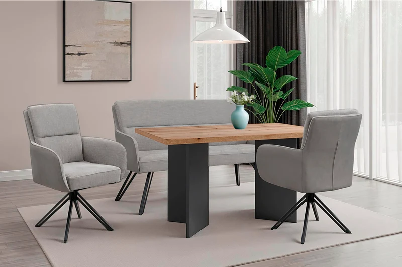 Bank TINO / Webstoff und Mikrofaser Bezug schwarz oder hellgrau / Gestell in schwarz / Aufgedoppelter Rücken / Küchenbank, Sitzbank, Esszimmerbank / B 140 x H 94 x T 67 cm oder B 160 x H 94 x T 67 cm