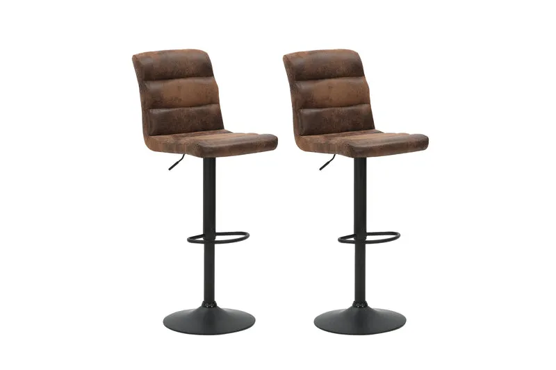 Barhocker 2er Set Phil / Vintage-Bezug in braun / Gestell Metall schwarz / Barstuhl / Tresenhocker / bis 110 kg / B 42, H 98-120, T 51 cm