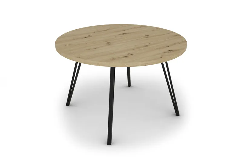 Esstisch MARTA / runde Tischplatte Artisan Eiche / Gestell Metall schwarz matt / Küchentisch für bis zu 5 Personen / D 120 cm, H 76 cm