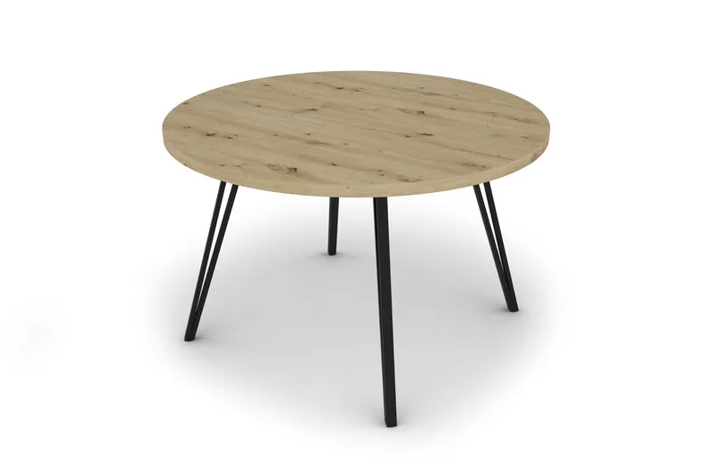 Esstisch MARTA / runde Tischplatte Artisan Eiche / Gestell Metall schwarz matt / Küchentisch für bis zu 5 Personen / D 120 cm, H 76 cm
