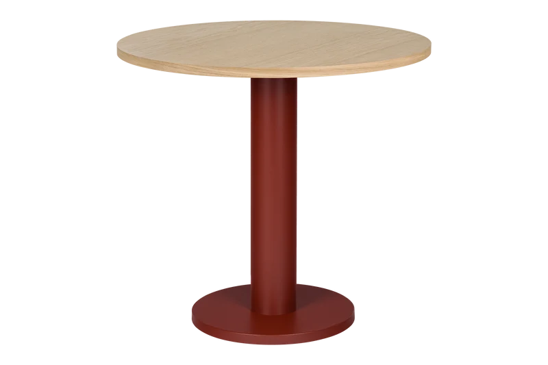 Table à manger ronde en frêne et acier rouge et beige 80x80x73 cm Sool Café - noo.ma