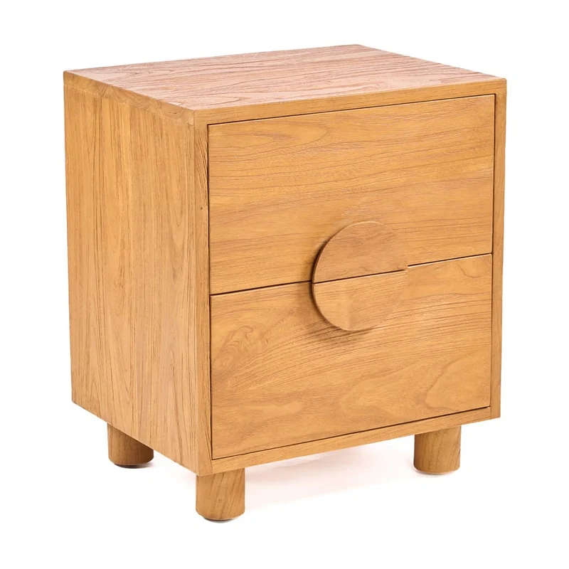 Table de chevet en teck naturel marron 50x40x58cm Eclipse - Bazar Bizar