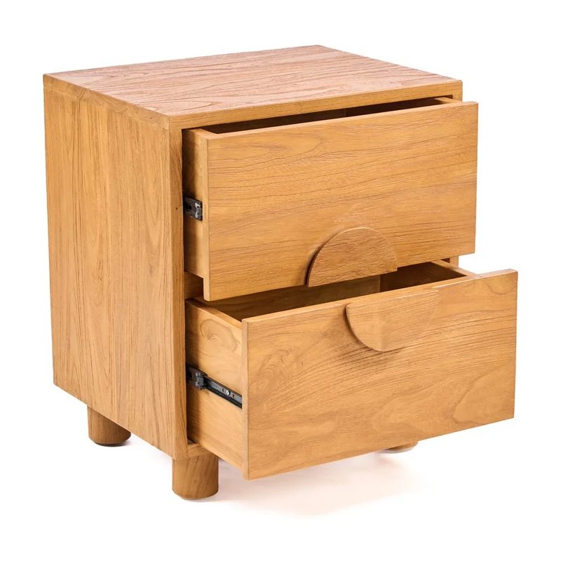 Table de chevet en teck naturel marron 50x40x58cm Eclipse - Bazar Bizar