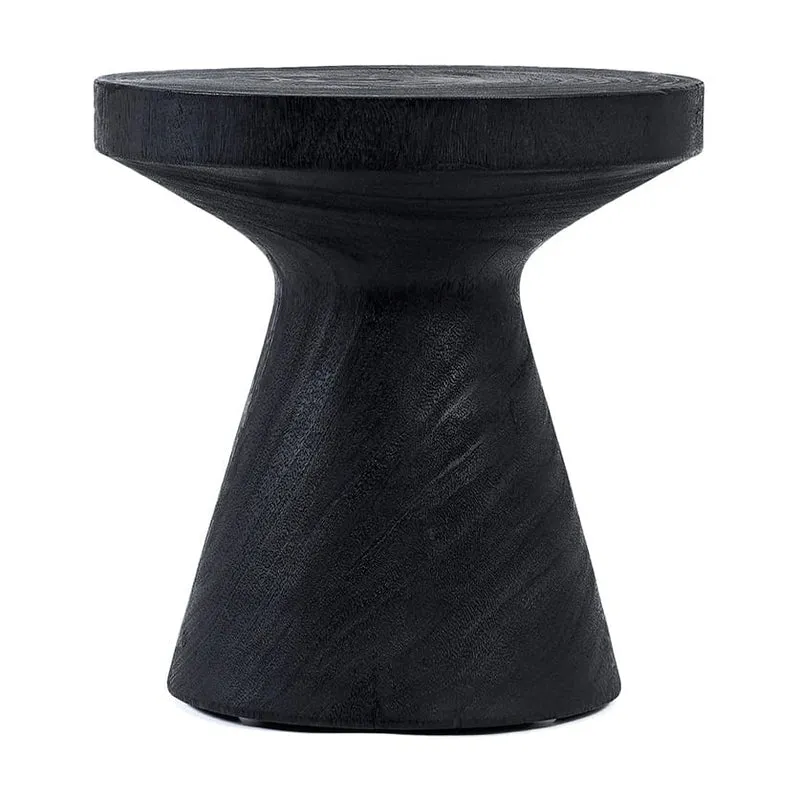 Table d'appoint ronde en bois de suar massif noir 40x40x40cm Gravity - Bazar Bizar