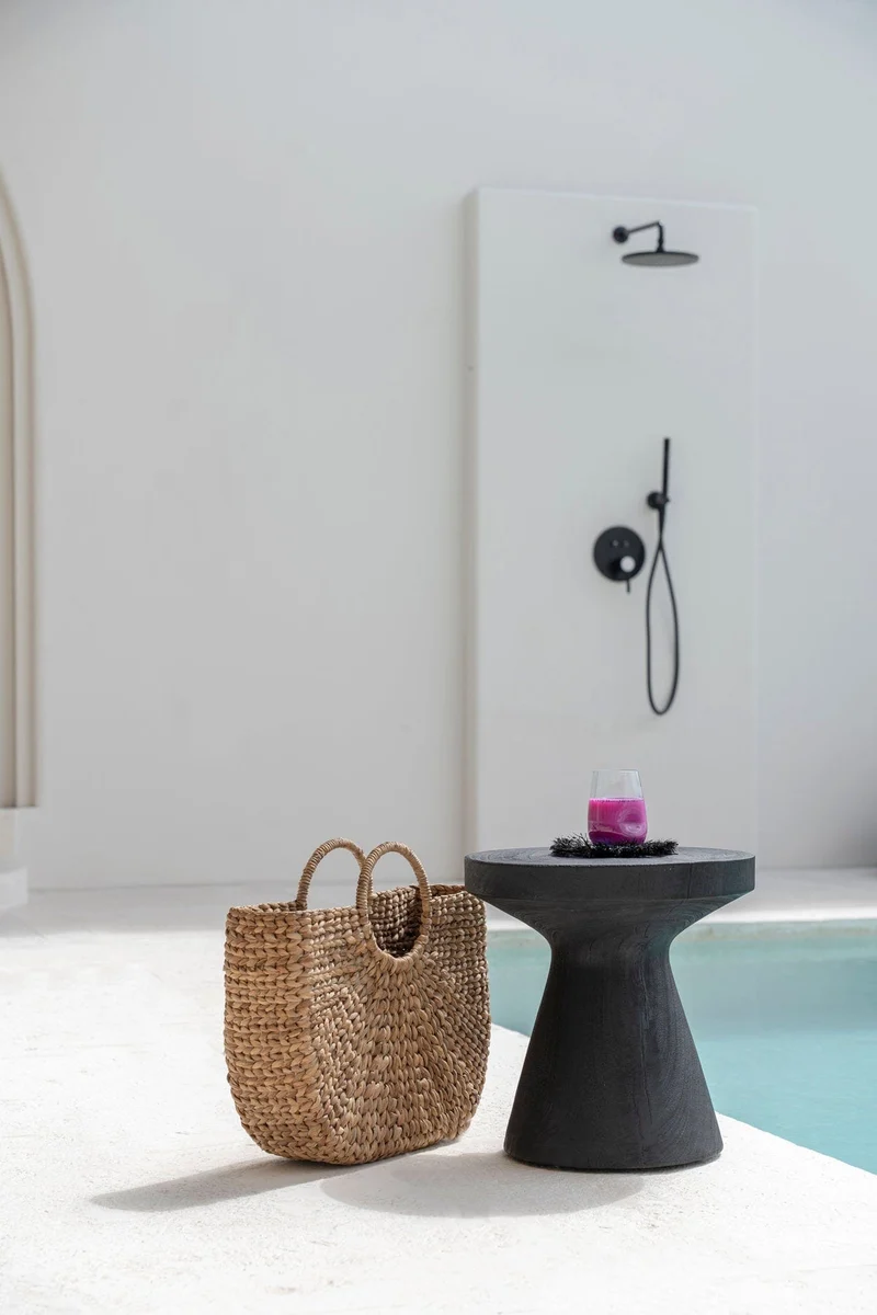 Table d'appoint ronde en bois de suar massif noir 40x40x40cm Gravity - Bazar Bizar