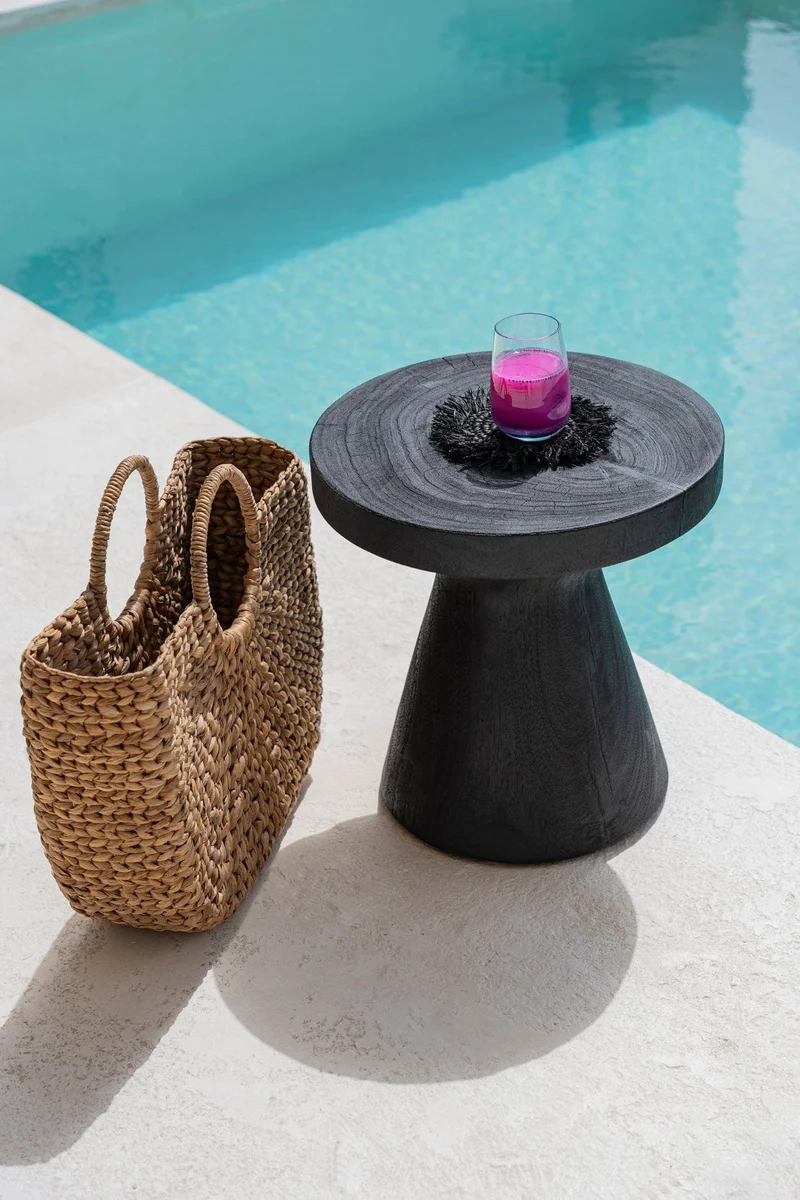 Table d'appoint ronde en bois de suar massif noir 40x40x40cm Gravity - Bazar Bizar