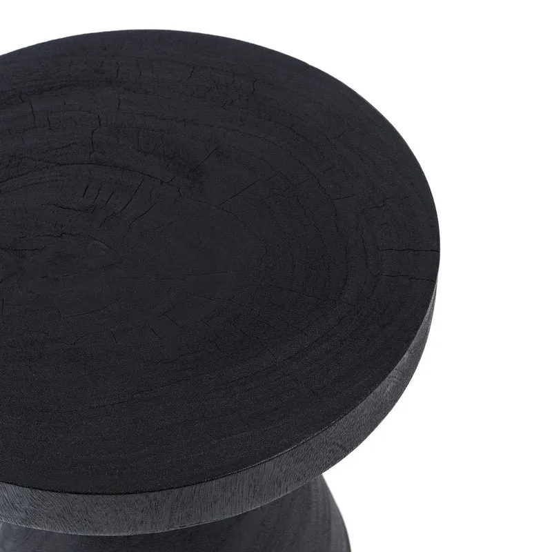 Table d'appoint ronde en bois de suar massif noir 40x40x40cm Gravity - Bazar Bizar