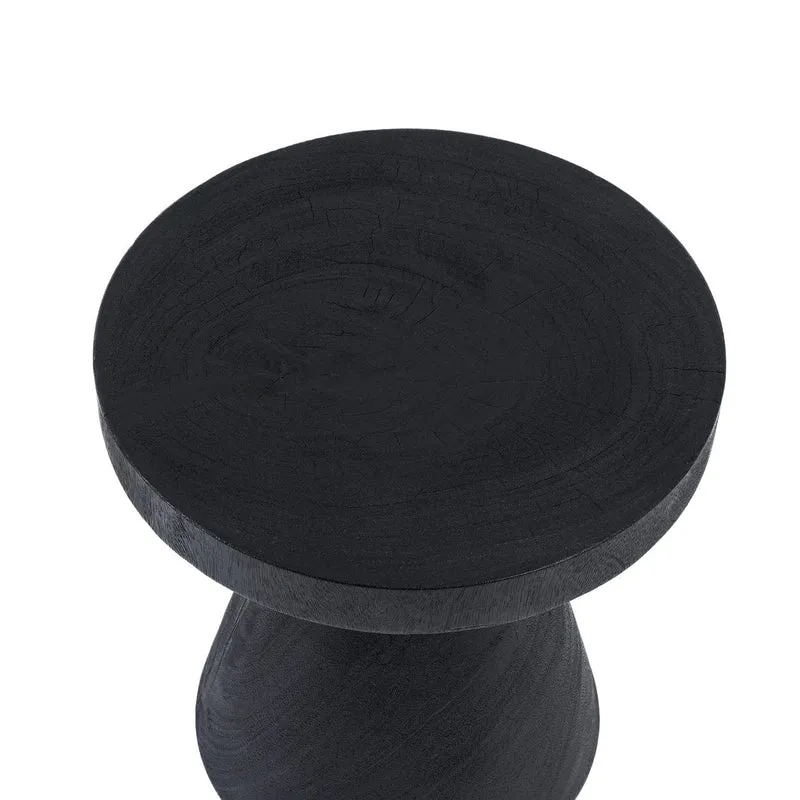 Table d'appoint ronde en bois de suar massif noir 40x40x40cm Gravity - Bazar Bizar