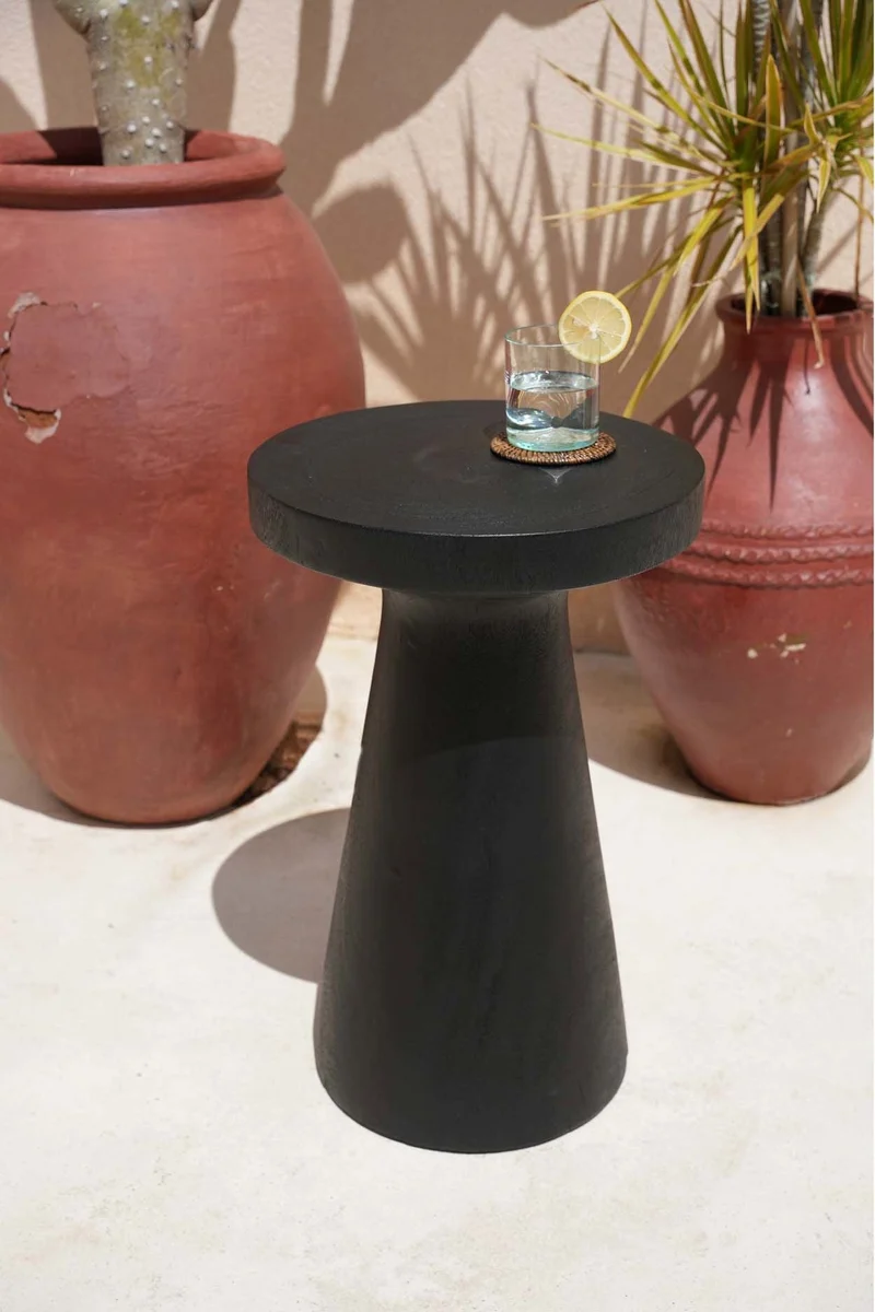 Table d'appoint ronde en bois de suar massif noir 40x40x60cm Fiji - Bazar Bizar