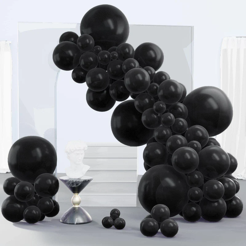 PartyWoo Black Balloons, 140 pcs Matte Black Balloons Different Sizes Pack of 5-18 Inch